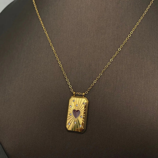 Cz Enamel Tarot Charm 18K Gold Plated S.Steel Necklace