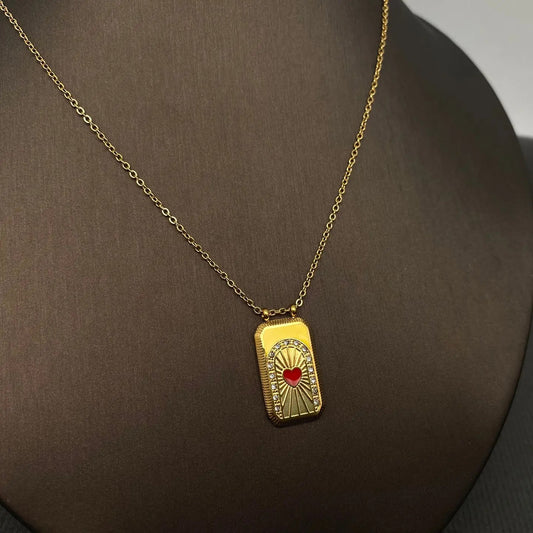 Cz Enamel Tarot Charm 18K Gold Plated S.Steel Necklace