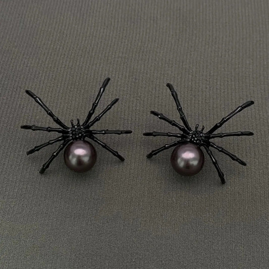 Black Spider Post Earrings