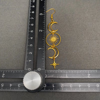 Golden Hollow Moon Star Dangle Earrings