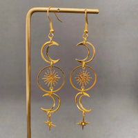 Golden Hollow Moon Star Dangle Earrings