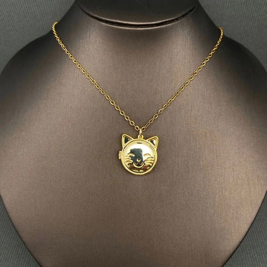 Cat Style Locket Charm Necklace