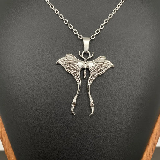 Silver Tone Alloy Moth Necklace