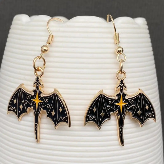 Enamel Flying Dragon Dangle Earrings
