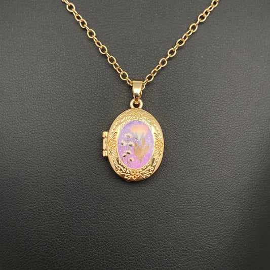 Flower Pattern Locket Charm Necklace