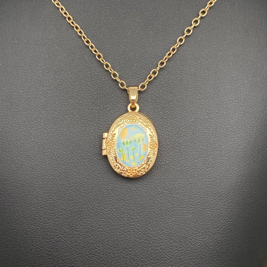 Flower Pattern Locket Charm Necklace