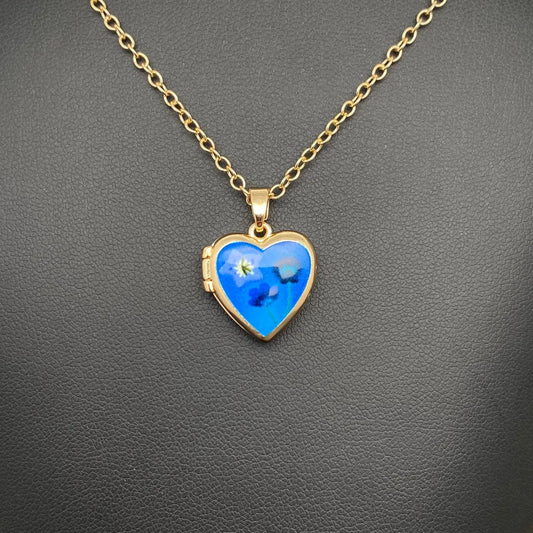 Flower Pattern Locket Charm Necklace