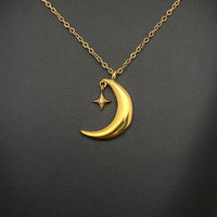 Moon Star Charm 18K Gold Plated S.Steel Necklace