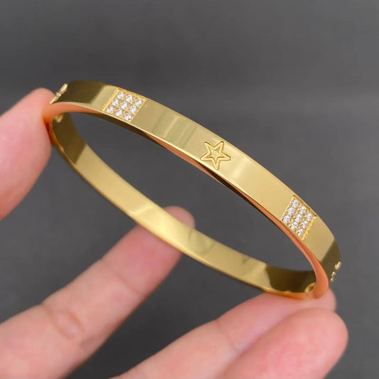 Zircon Inlaid 18K Gold Plated SS Bangle
