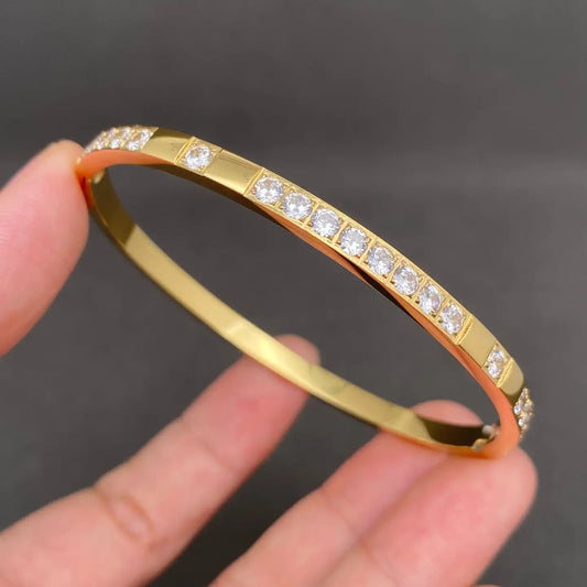 Zircon Inlaid 18K Gold Plated Ss Bangle