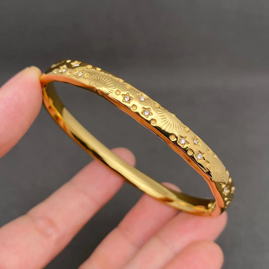 Zircon Inlaid 18K Gold Plated Ss Bangle