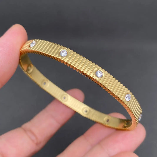 Zircon Inlaid 18K Gold Plated SS Bangle