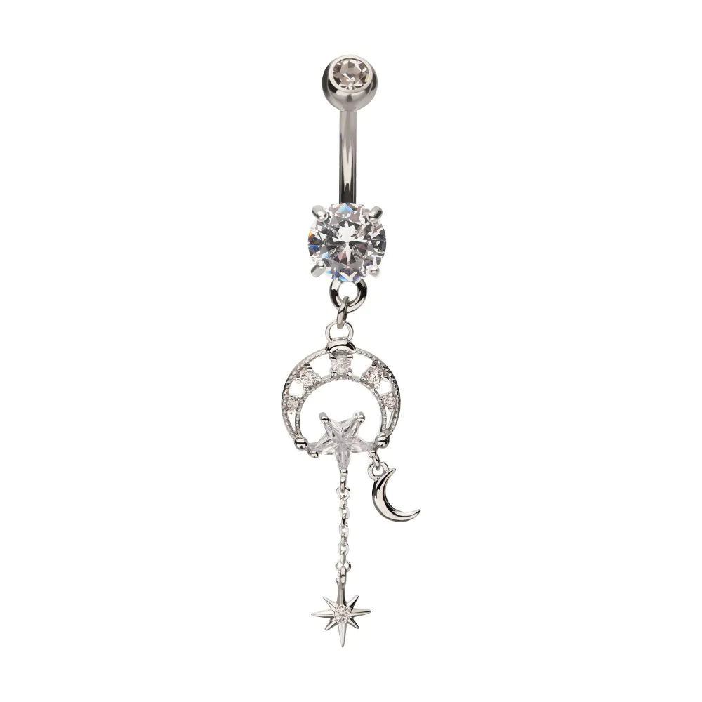 Moon Star Multi Gem Dangle Navel