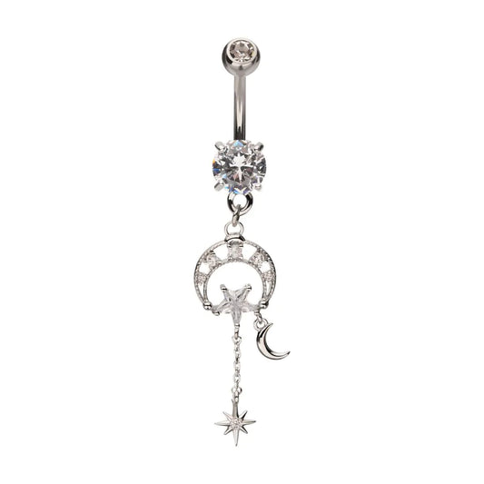 Moon Star Multi Gem Dangle Navel