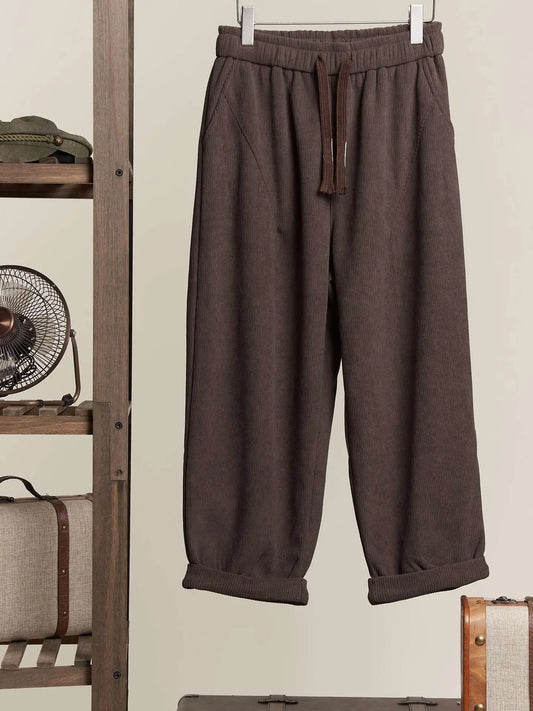 Daddy Fit Corduroy Baggy Pants With Elastic Waist