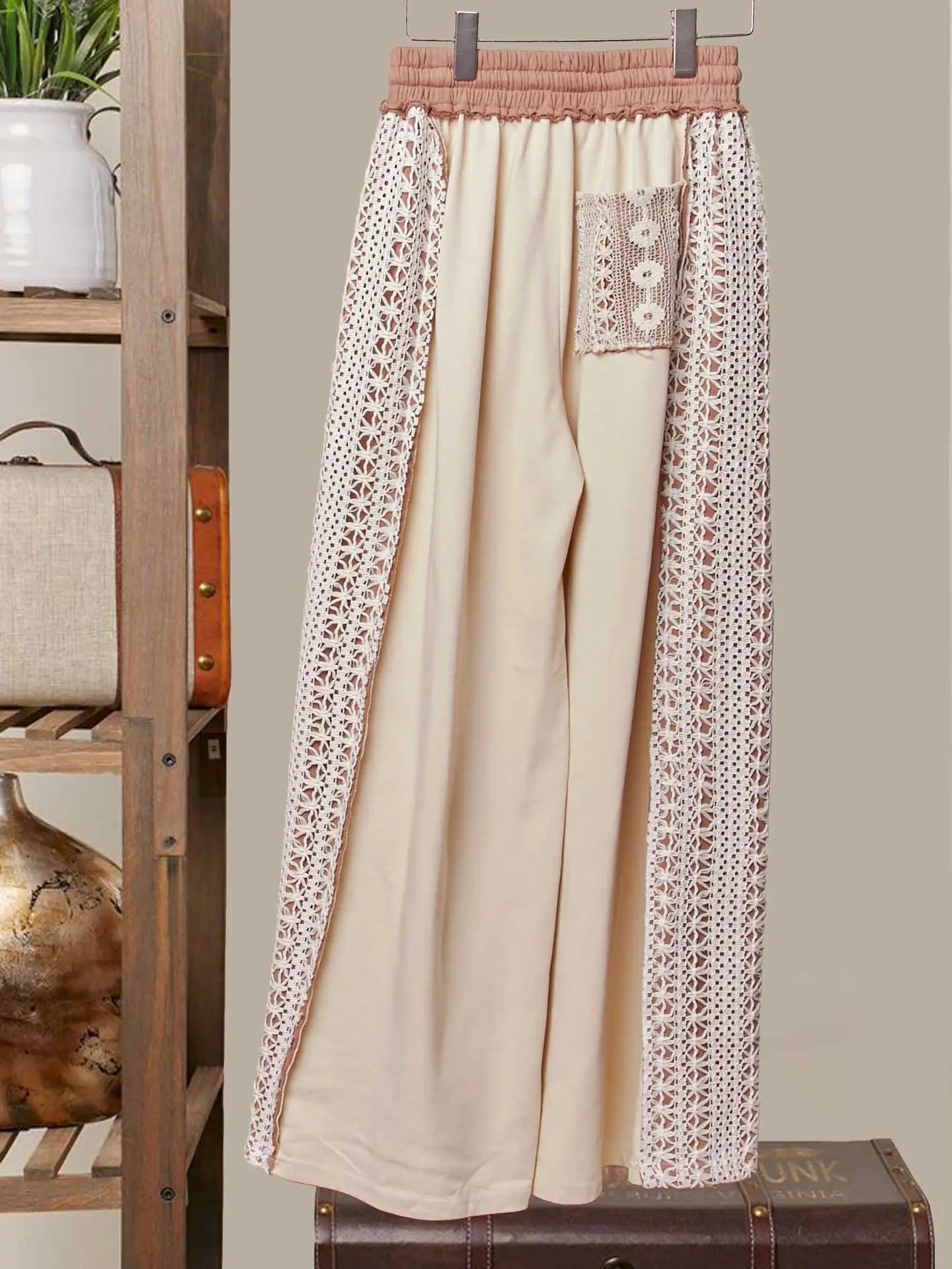 Lace Accents Patchwork Pants