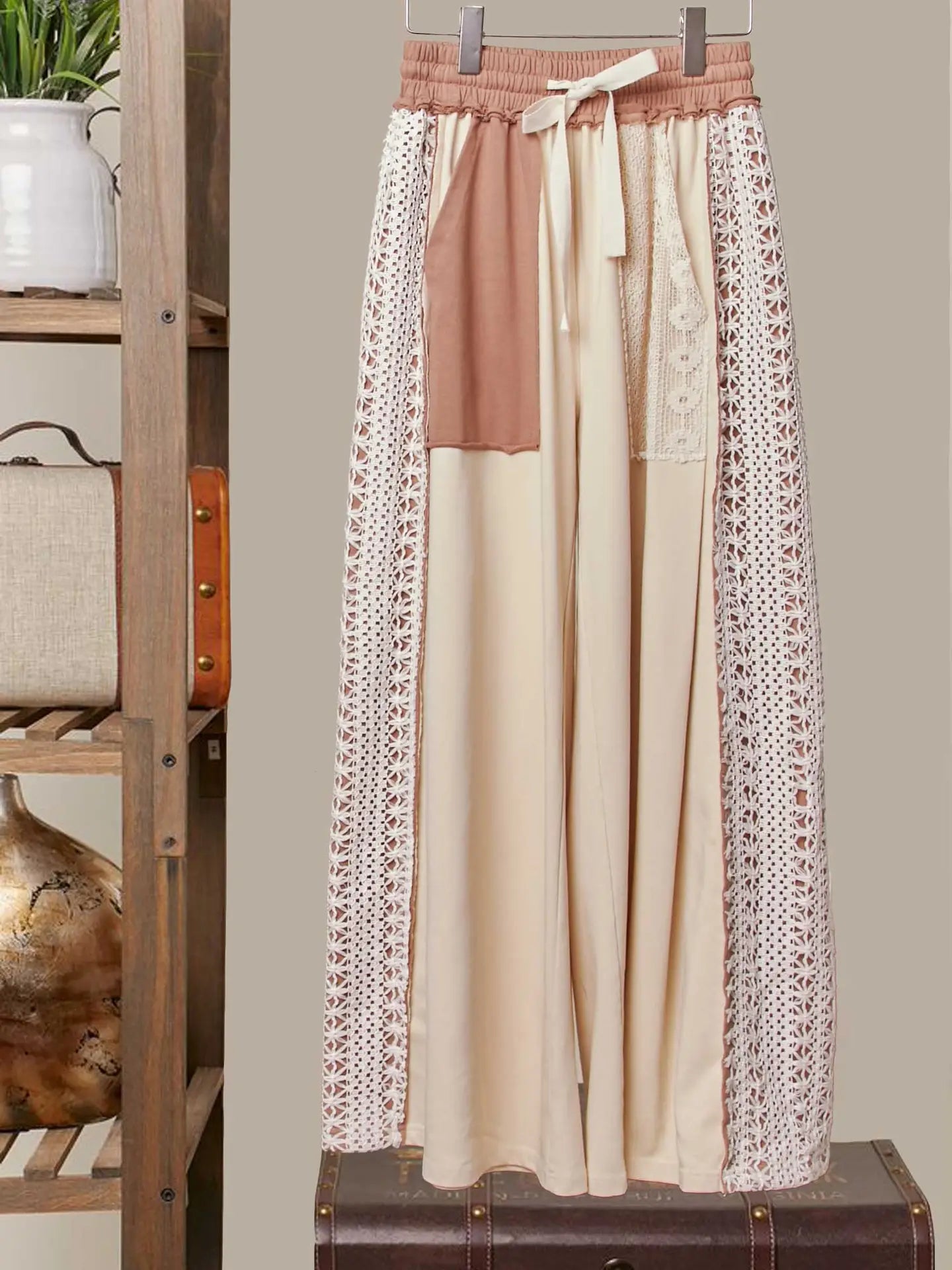 Lace Accents Patchwork Pants