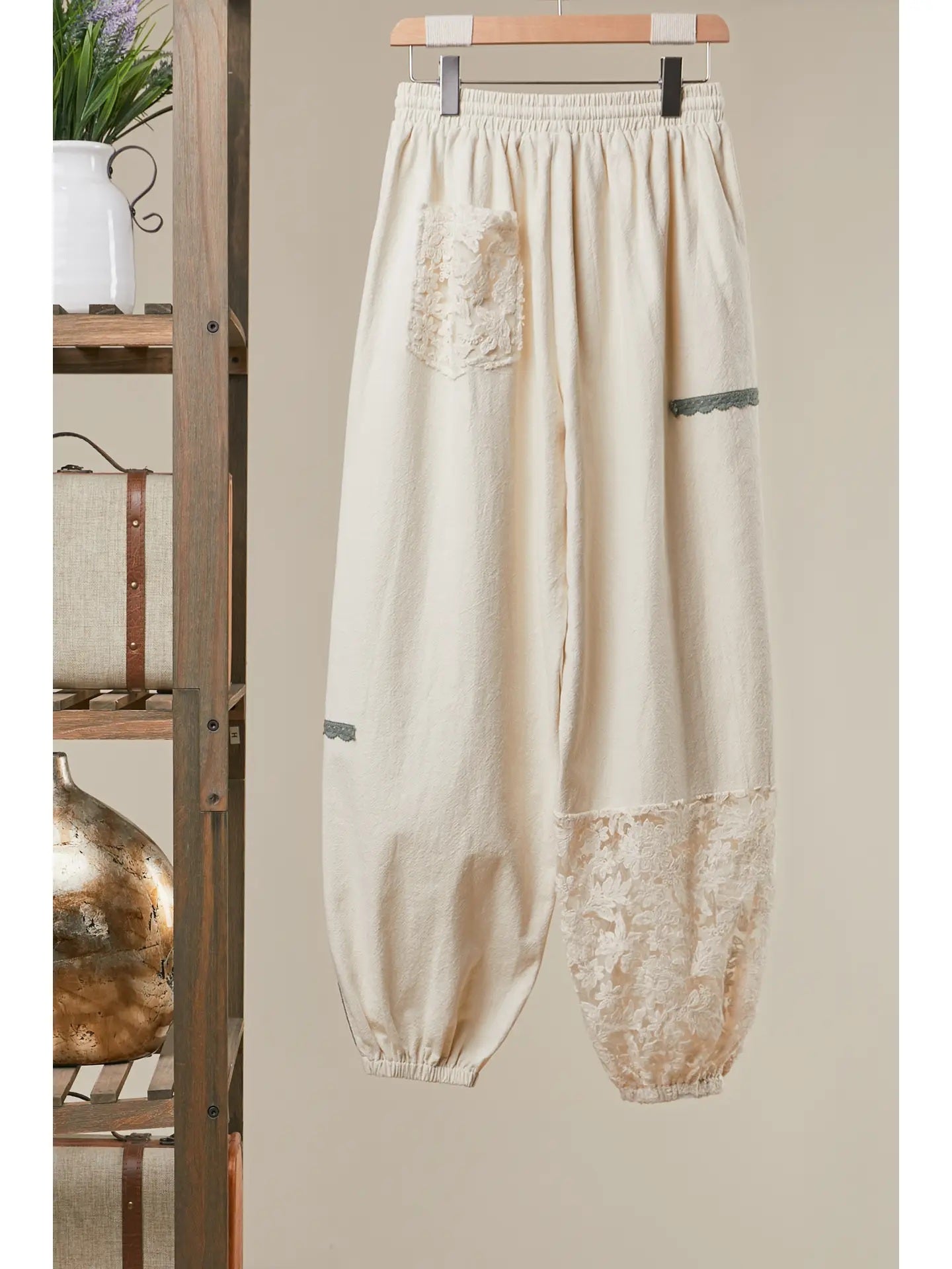 Lace Accents Patchwork Joggers