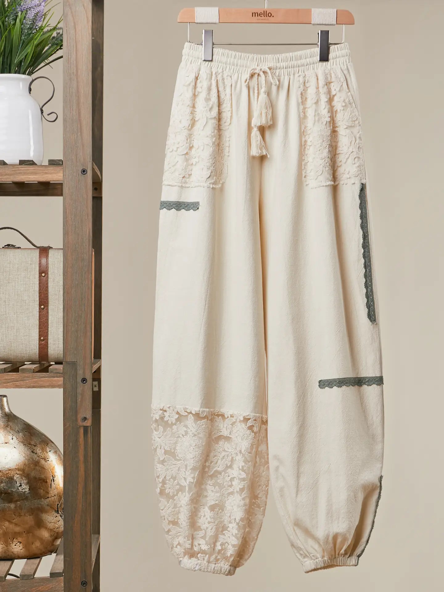 Lace Accents Patchwork Joggers