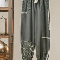 Lace Accents Patchwork Crochet Jogger Pants