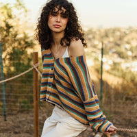 Multi Color Striped Button Down Cardigan