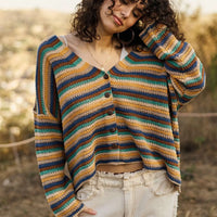 Multi Color Striped Button Down Cardigan