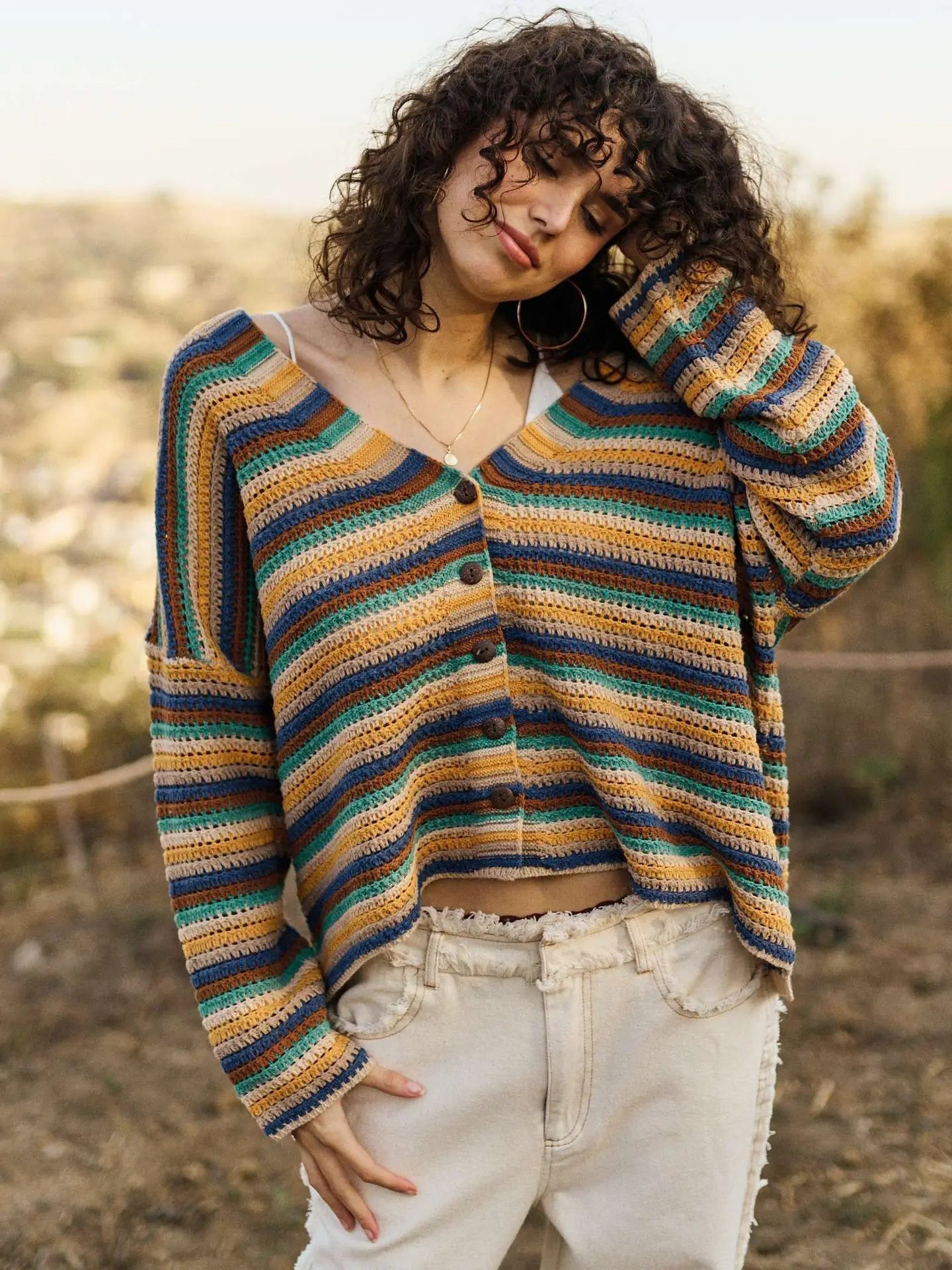 Multi Color Striped Button Down Cardigan
