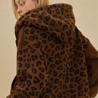 Zip Up Hooded Sweatshirt with Leopard Print