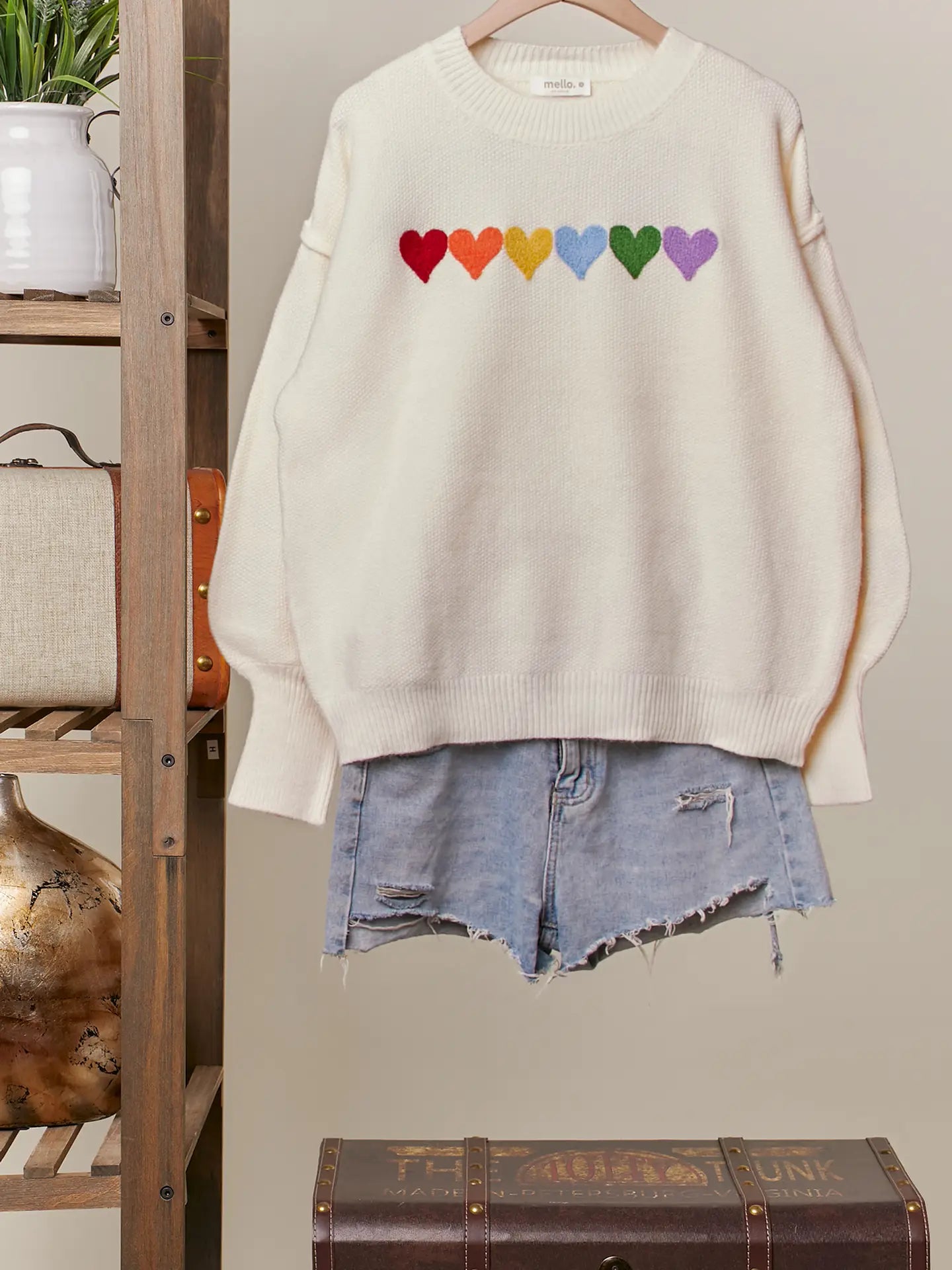 Rainbow Heart Shaped Patch Sweater
