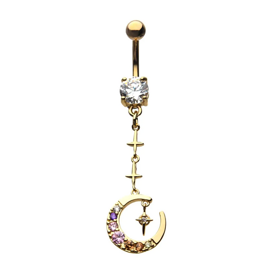 Multi Stars And Crescent Moon Dangle Navel