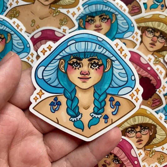 Mushroom Folks Blue Sticker