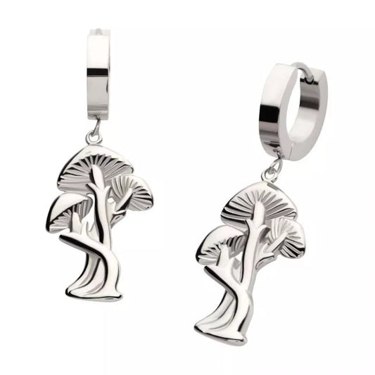 Mushroom Trio Steel Dangle Huggies