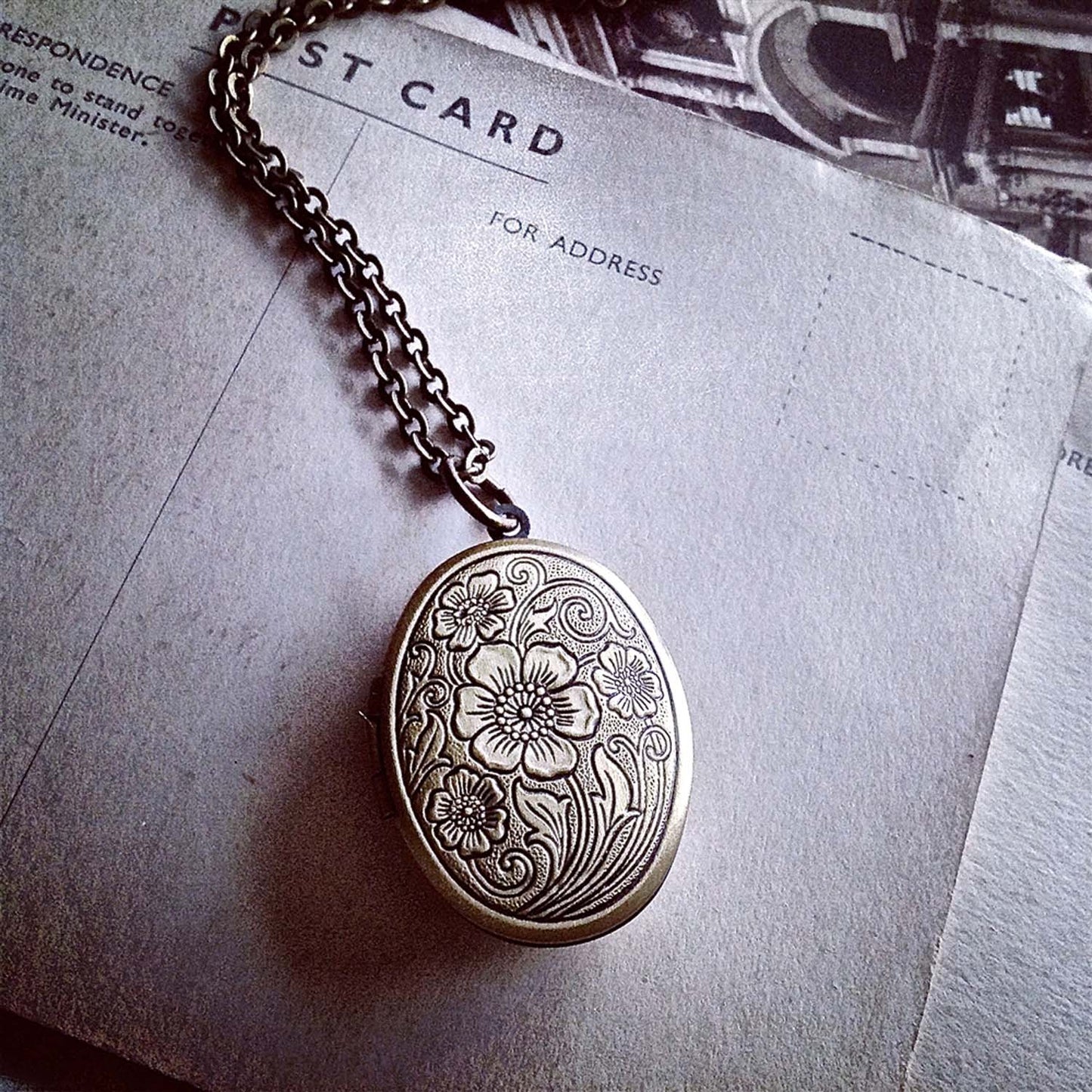 Emma Locket In Antique Brass Necklace