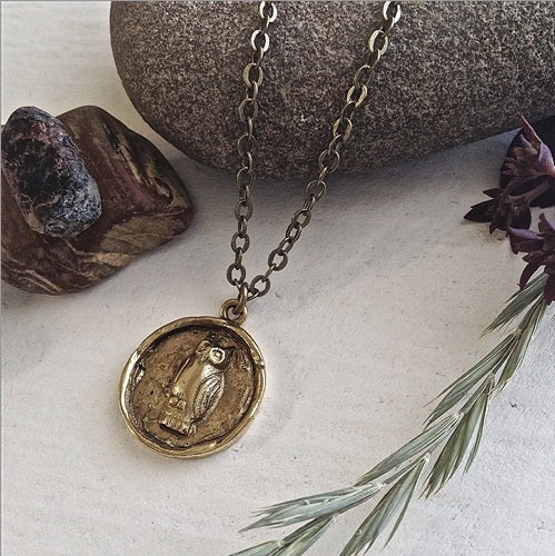 Wisdom Great Horned Owl Talisman Necklace.
