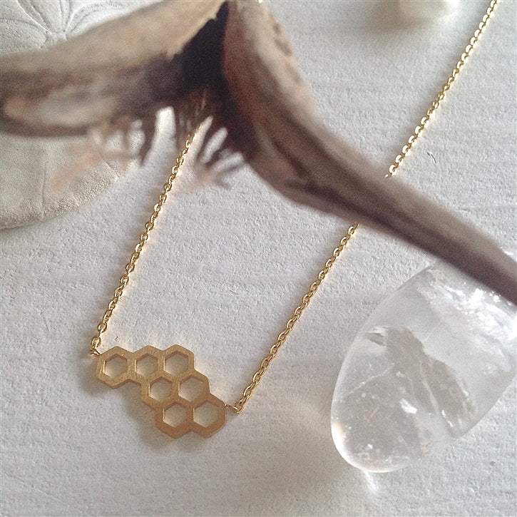 Pollen Honeycomb Necklace Charm Gold