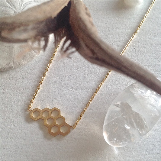 Pollen Honeycomb Necklace Charm Gold