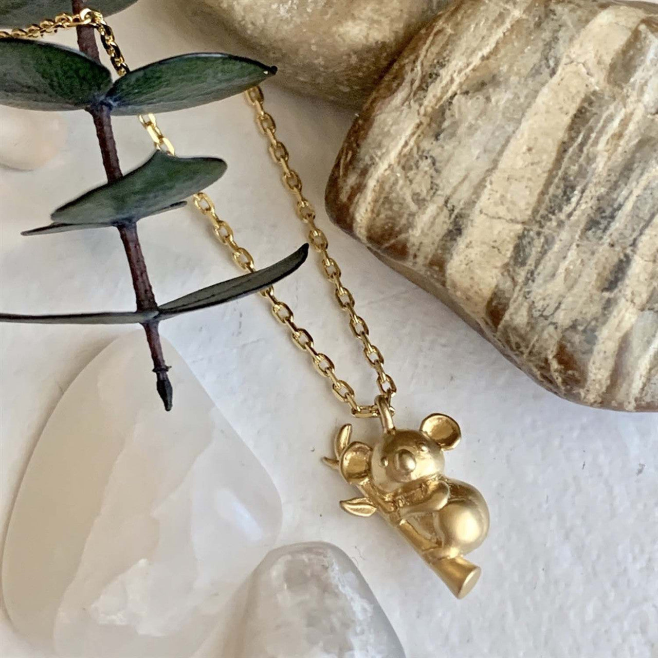"Noosa" Tiny Koala Charm Necklace in Matte Gold