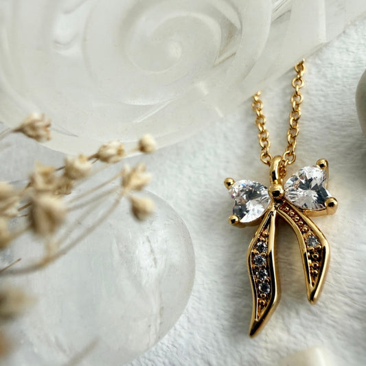 "Fontange" Heart Bow Ribbon Charm Necklace