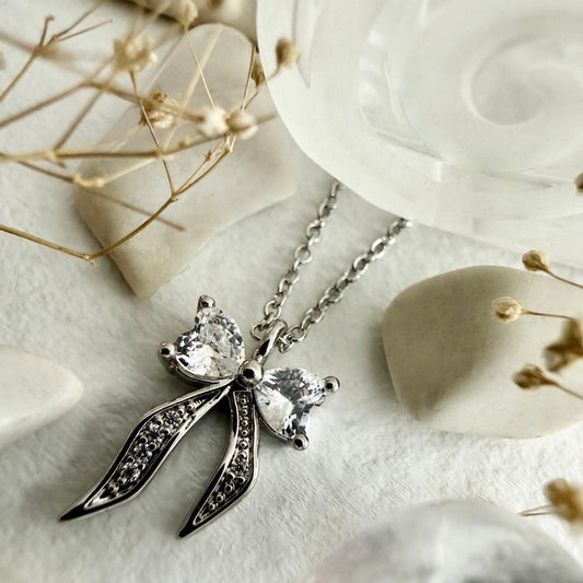 "Fontange" Heart Bow Ribbon Charm Necklace