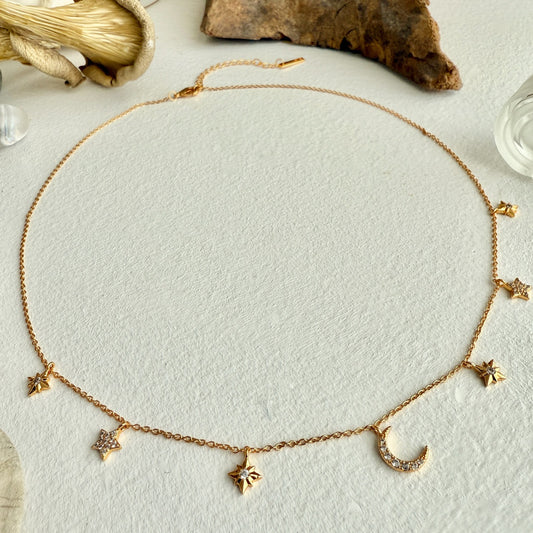 Andromeda Stars & Moon Charm Necklace In Gold