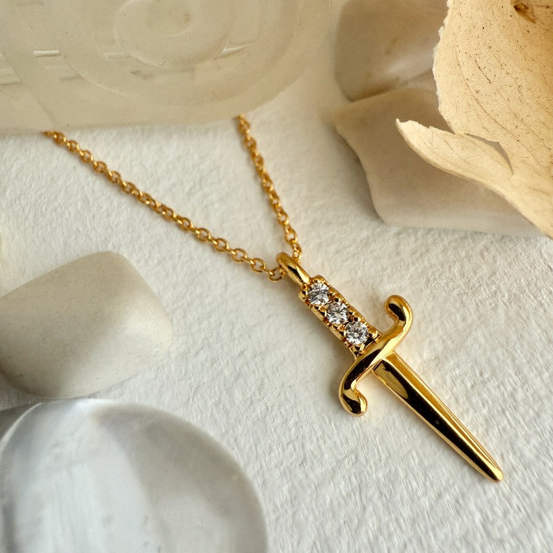 Gold Bruté Dagger Charm Necklace