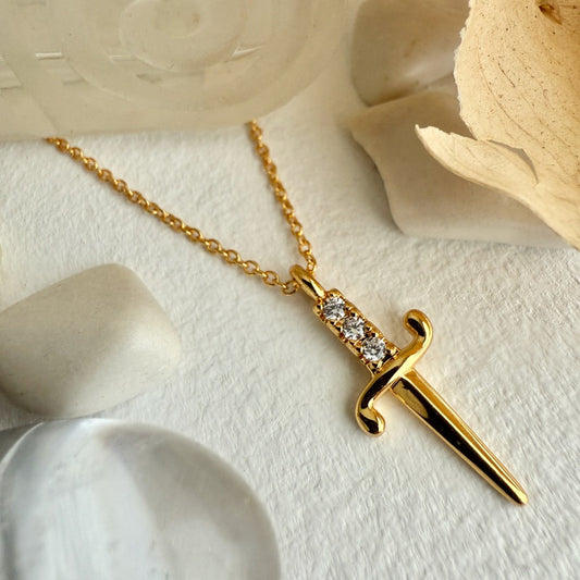 Gold Bruté Dagger Charm Necklace