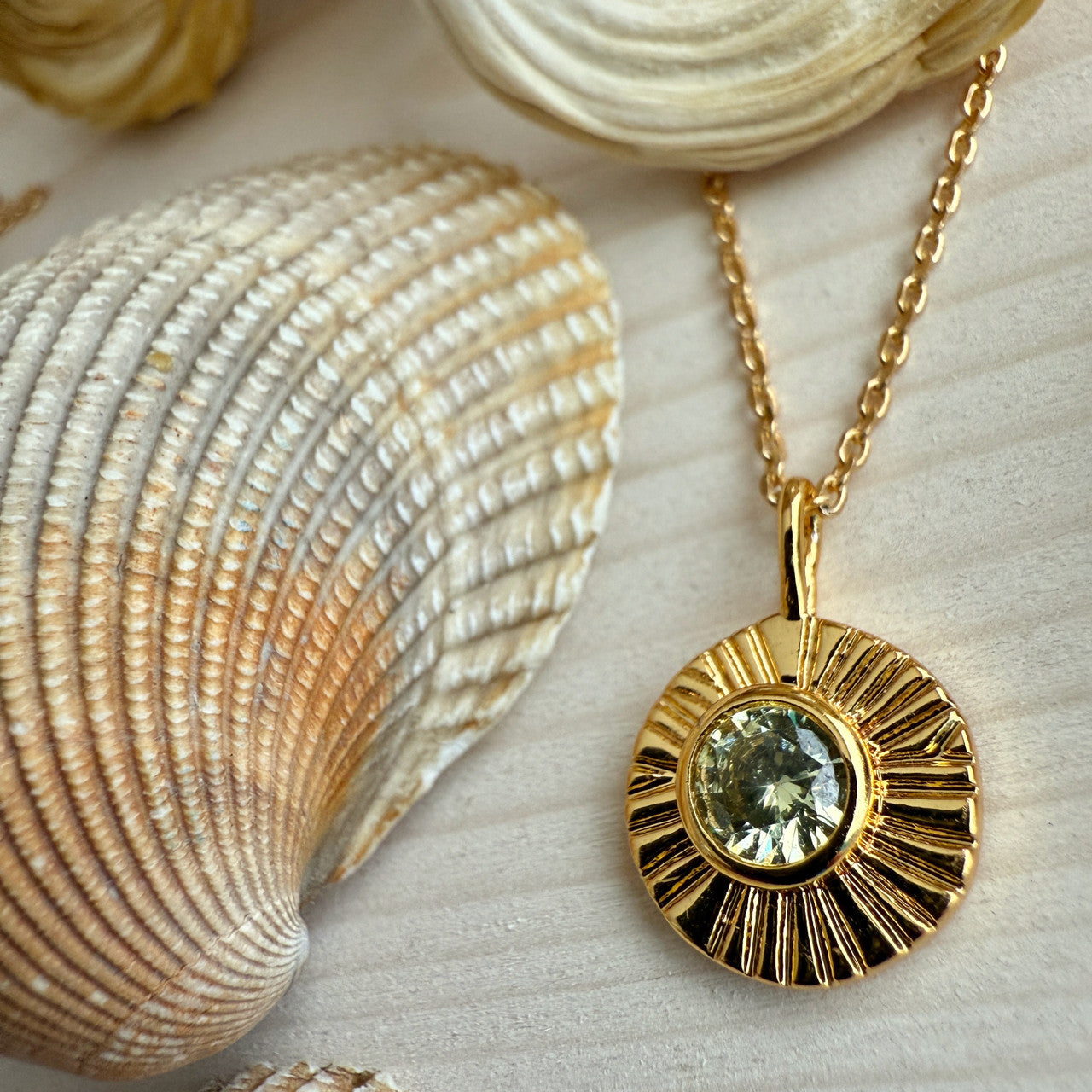August / Peridot Damara Birthstone Charm Necklace