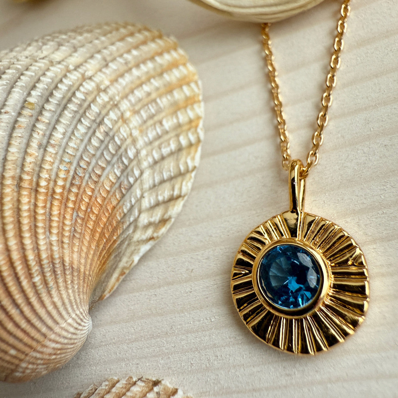December / Blue Topaz Damara Birthstone Charm Necklace