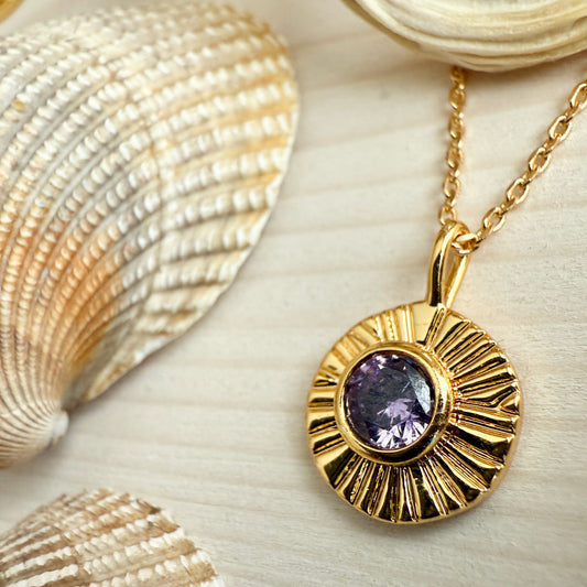 February / Amethyst Damara Birthstone Charm Necklace
