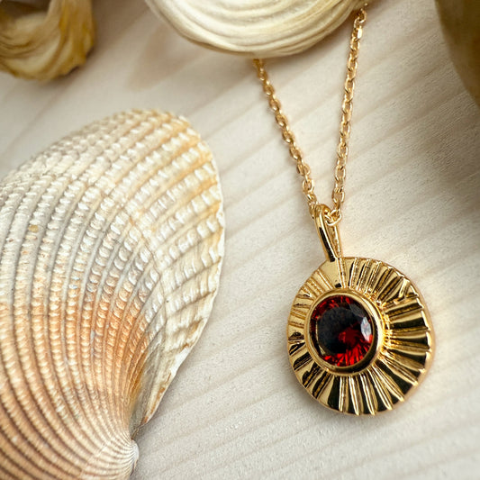 January / Garnet Damara Birthstone Charm Necklace