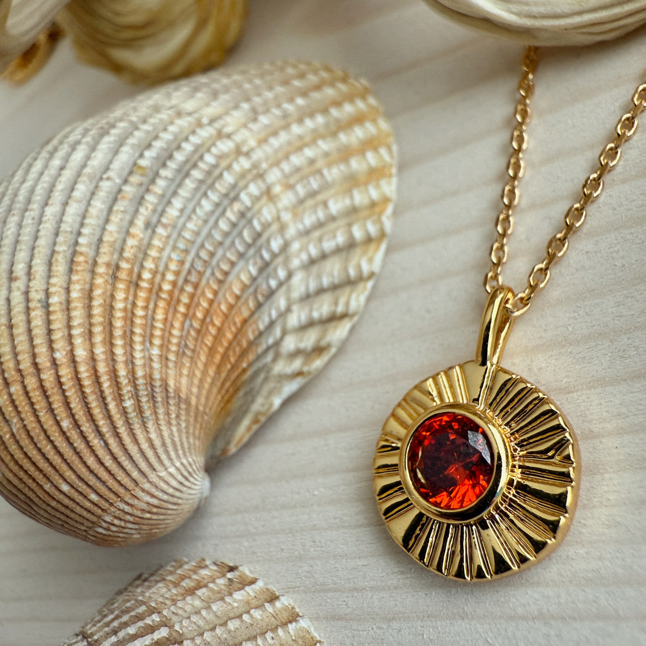 July / Ruby Damara Birthstone Charm Necklace