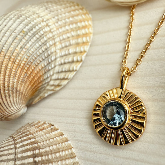 March / Aquamarine Damara Birthstone Charm Necklace