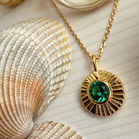 May / Emerald Damara Birthstone Charm Necklace