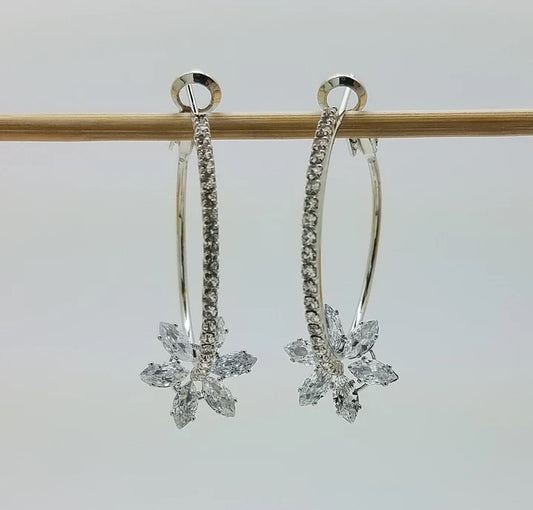 Clear Cz Hoop W/ Loose Flower